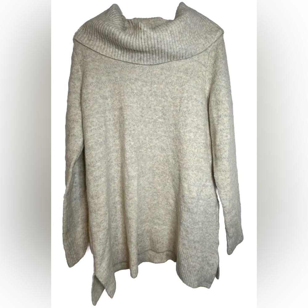 Style & Co. Womens Off White / Silver Striped Turtleneck Soft Pullover Sz M NWT